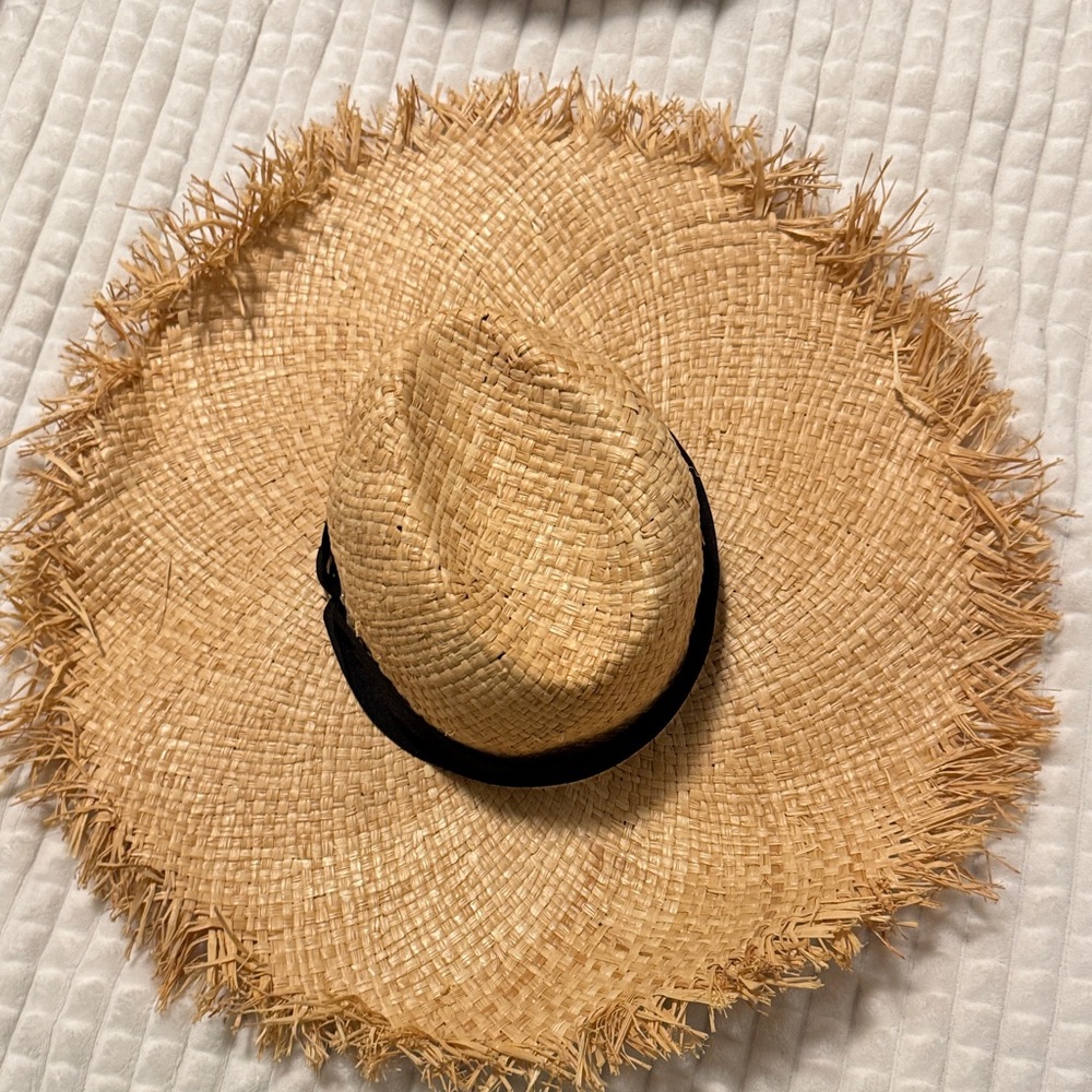Stylish Tan Straw Hat with Black Band